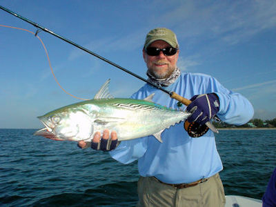 Capt. Rick Grassett with a nice false albacore caught on a fly in the coastal gulf off Sarasota, FL.