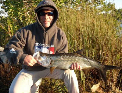 Craig Fanning with a Tarpon this morning taken on one of my rabbit strip flies fished on a Redington CPX 9 weight rod