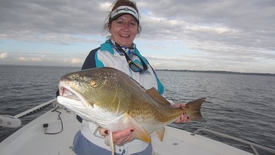 Gina with a Monster Redfish!