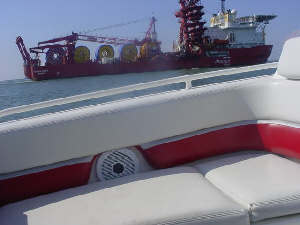 Huge Work Boat in flat seas taken by : Lynn