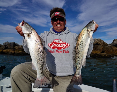 Capt. Jot with two Trophy Speckled trout!