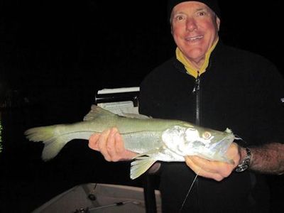 Bill Todd, from MA, caught and released this snook on a Grassett Snook Minnow fly while fishing the ICW at night near Venice, FL.