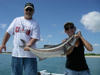 Charla Wouk with a July Cobia caught on a mirrolure