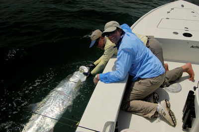 Craig Notari, from IL, caught and released this 110-pound tarpon on a chartreuse Toad fly while fishing with Capt. Rick Grassett.