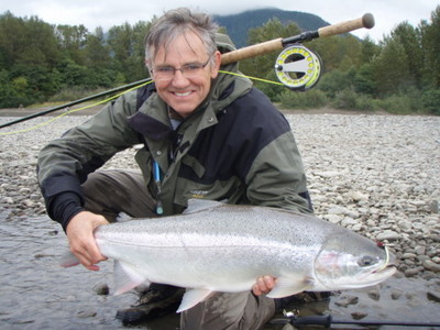 The photo of the week shows Bill Pickard of England with a beautiful Skeena River wild Steelhead.  The fish took a string leach.  He was being guided by and says he has fished all over the world and left our country with awe and dreams of returning in 2