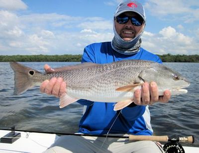 Joe Koss, from Long Island, NY, with a nice red caught and released on a Grassett Flats Minnow fly while fishing Sarasota Bay with Capt. Rick Grassett.