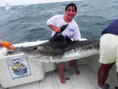 Damon Denan from Satellite Beach, Florida, was a bit overwhelmed by his marlin.....but did a good job anyway, aboard Tracy Ann