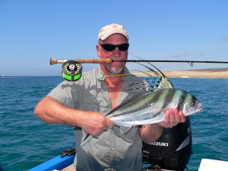 This is Don Lange with his second ever rooster fish on a fly rod.  Don caught this fish while I guided him in Cabo last week.