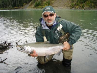 The photo of the week shows a beautiful fall, wild Coho landed and released by Boras Konovalov on the Kalum River in late September 2007.  Boras and his two friends booked their guided fishing trip with me and caught both Steelhead and Coho on the same da