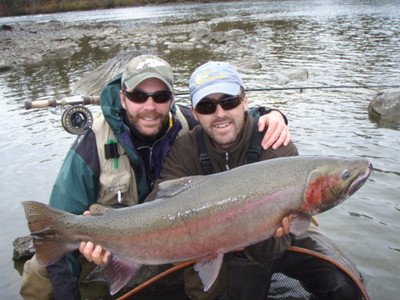The photo of the week shows Nick Johnson with a huge wild BC Steelhead posed by pro angling guide Gill McKean. Brief summary in Nicks own words: