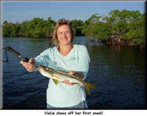 Vickie shows off her first snook!