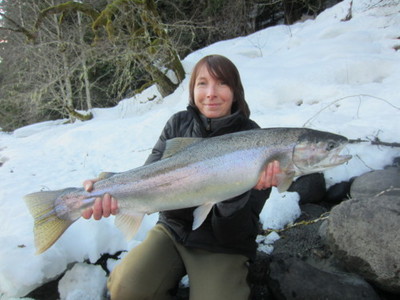 Hi Noel, we had a great day fishing on the Kalum yesterday February 4th. With warm temperatures and sunny skies it was a good time to be on the river. In a few hours we had hooked several Steelhead and some nice Trout. I have attached a photo of Deanna Ta