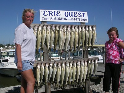 Happy Indiana walleye anglers with their Lake Erie walleye