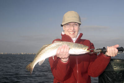Cindy McPherson's Sarasota Bay CAL jig trout caught with Capt. Rick Grassett