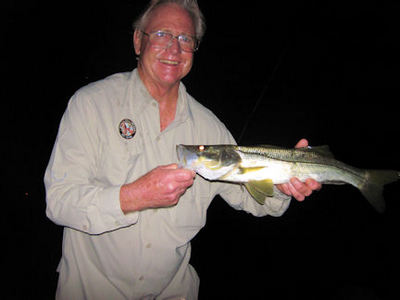 Dan Bolin, from TX, caught and released this snook on a Grassett Snook Minnow fly while fishing Sarasota Bay at night in early August with Capt. Rick Grassett.