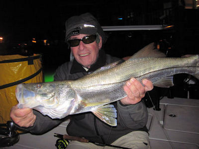 Eric Dobkin's Venice night fly snook caught and released eith Capt. Rick Grassett.