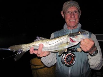 Jack Detweiler, from PA, with a snook caught and released on a Grassett Snook Minnow fly while fishing the ICW at night with Capt. Rick Grassett.