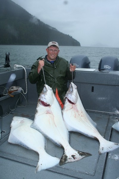 Capt. Andy Martin of Wild Rivers Fishing with a nice grade of halibut.