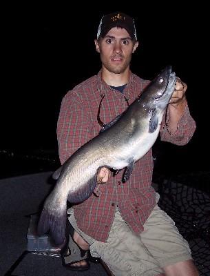 Lucas Molepske displays a nice channel catfish from the Wisconsin River system