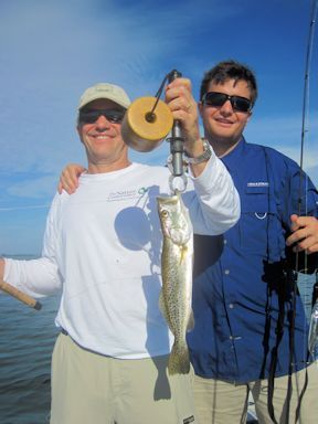 Pete and Bill Pedersen Sarasota Bay DOA Deadly Combo trout caught and released with Capt. Rick Grassett.