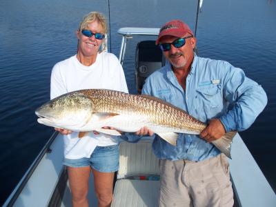 Maureen with a 35 pound redfish.