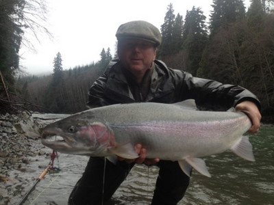 Photo caption: Here is Tracey Hittel, owner Kitimat Lodge steelheading for himself now that his guiding season is over. If you are interested to book a fully guided fishing trip for Steelhead, Salmon or any fish please contact Noel Gyger anytime. Located 