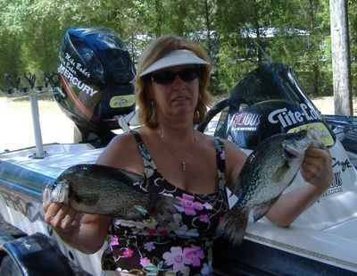 Susan Baker has a good day with husband on Lake Bryant